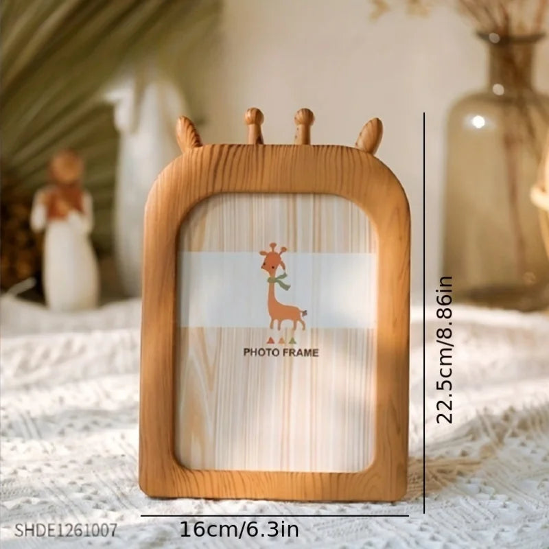 1Pc Cartoon Instagram Style Plastic Photo Frame, Desktop Ornament Can Be Hung on the Wall, Imitation Wood Grain Photo Frame