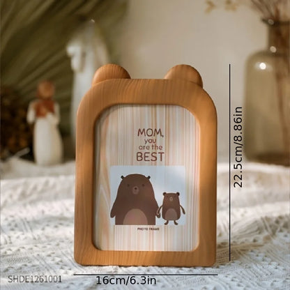 1Pc Cartoon Instagram Style Plastic Photo Frame, Desktop Ornament Can Be Hung on the Wall, Imitation Wood Grain Photo Frame