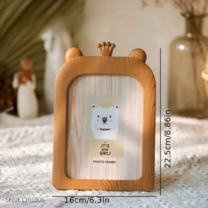 1Pc Cartoon Instagram Style Plastic Photo Frame, Desktop Ornament Can Be Hung on the Wall, Imitation Wood Grain Photo Frame