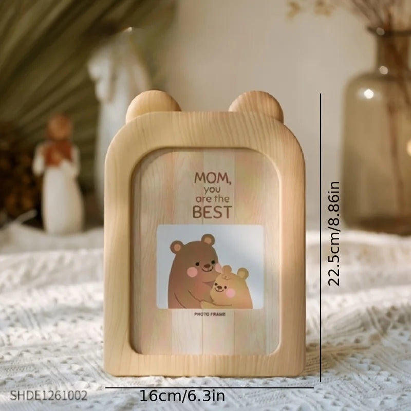 1Pc Cartoon Instagram Style Plastic Photo Frame, Desktop Ornament Can Be Hung on the Wall, Imitation Wood Grain Photo Frame
