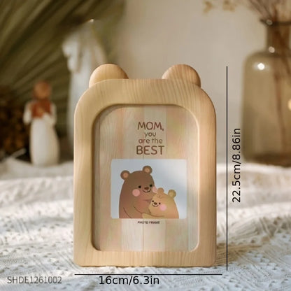 1Pc Cartoon Instagram Style Plastic Photo Frame, Desktop Ornament Can Be Hung on the Wall, Imitation Wood Grain Photo Frame
