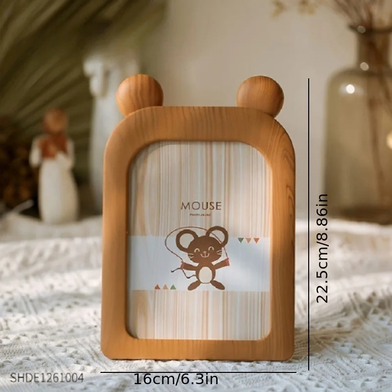 1Pc Cartoon Instagram Style Plastic Photo Frame, Desktop Ornament Can Be Hung on the Wall, Imitation Wood Grain Photo Frame