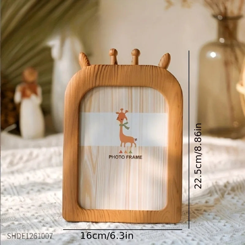1Pc Cartoon Instagram Style Plastic Photo Frame, Desktop Ornament Can Be Hung on the Wall, Imitation Wood Grain Photo Frame
