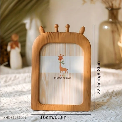 1Pc Cartoon Instagram Style Plastic Photo Frame, Desktop Ornament Can Be Hung on the Wall, Imitation Wood Grain Photo Frame