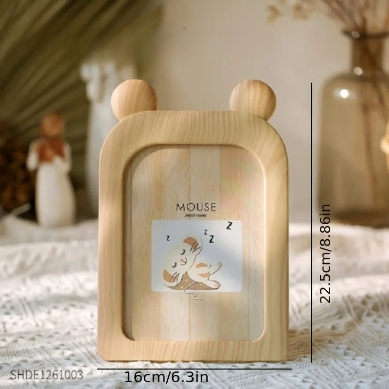 1Pc Cartoon Instagram Style Plastic Photo Frame, Desktop Ornament Can Be Hung on the Wall, Imitation Wood Grain Photo Frame