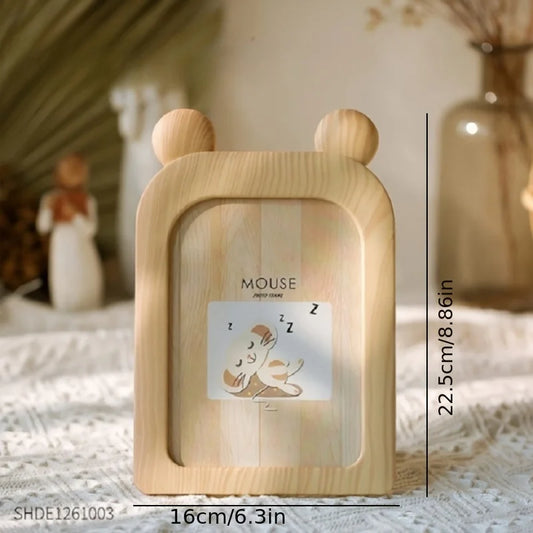 1Pc Cartoon Instagram Style Plastic Photo Frame, Desktop Ornament Can Be Hung on the Wall, Imitation Wood Grain Photo Frame