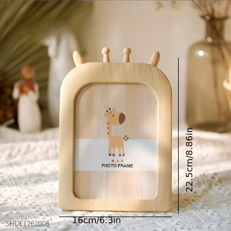 1Pc Cartoon Instagram Style Plastic Photo Frame, Desktop Ornament Can Be Hung on the Wall, Imitation Wood Grain Photo Frame