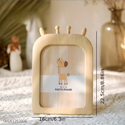 1Pc Cartoon Instagram Style Plastic Photo Frame, Desktop Ornament Can Be Hung on the Wall, Imitation Wood Grain Photo Frame