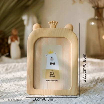 1Pc Cartoon Instagram Style Plastic Photo Frame, Desktop Ornament Can Be Hung on the Wall, Imitation Wood Grain Photo Frame